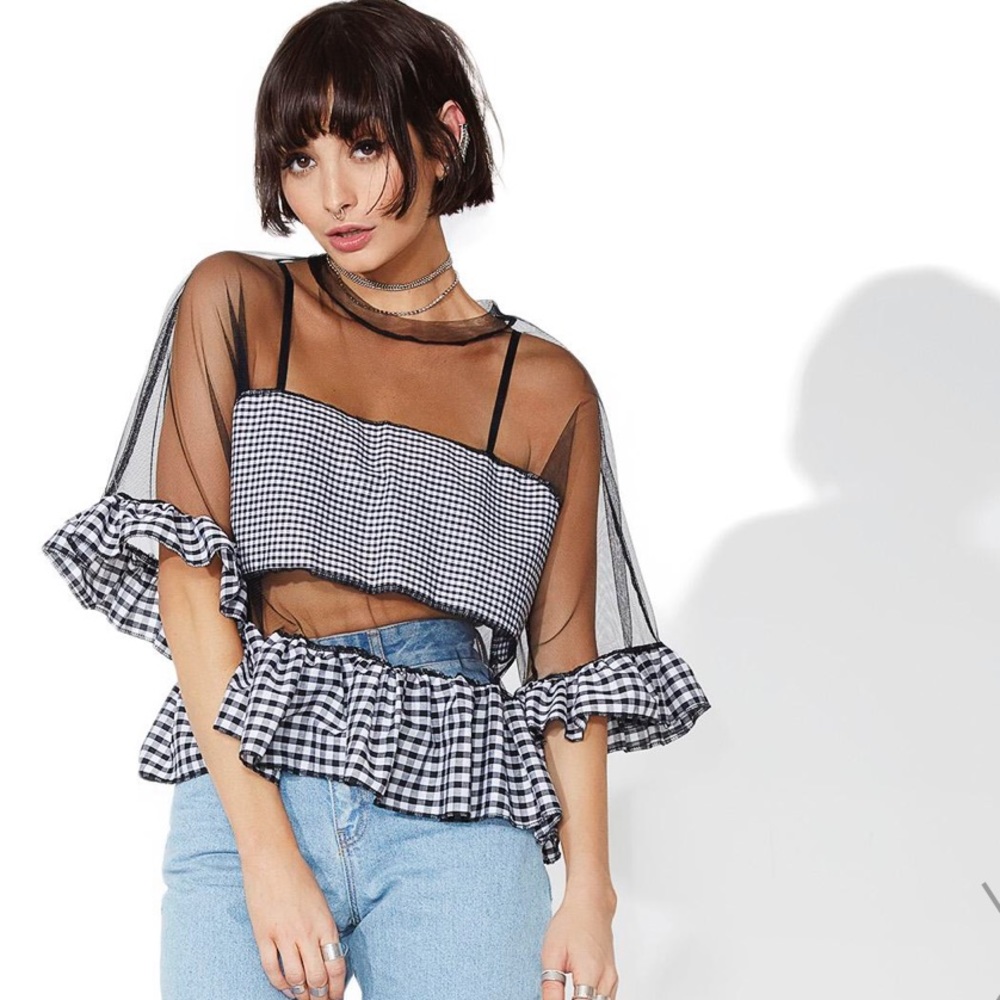 Mesh Gingham Top 😍 Barely Worn